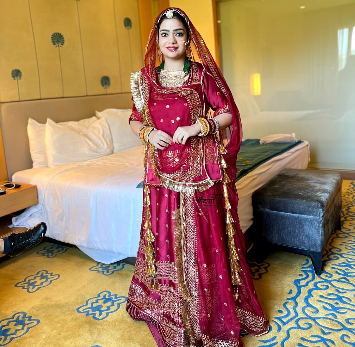 Designer Satin Suit Rajasthani Poshak With Heavy Boder And Maroon Coloured