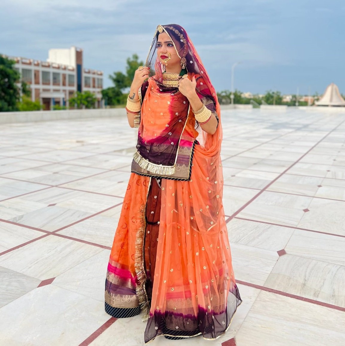 Designer Organza Humrahi  Poshak In Orange Colour