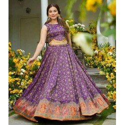 Fully Stitched Royal Purple Jimmy Organza Digital Printed Lehenga Set