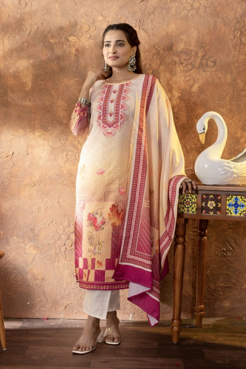 Pakistani Suit – Digital Prints, Sequin Embroidery & Lace Detailing | 3-Piece Set