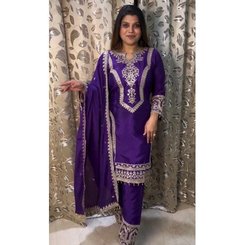 Party Wear Embroidered Kurti Pant 3-Piece Set