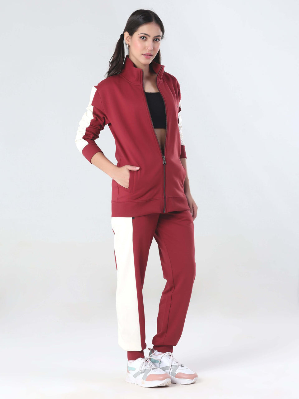 Full Warm Cotton Fleece Women Winter Tracksuit Set – Jacket & Track Pant (2-Piece Set)