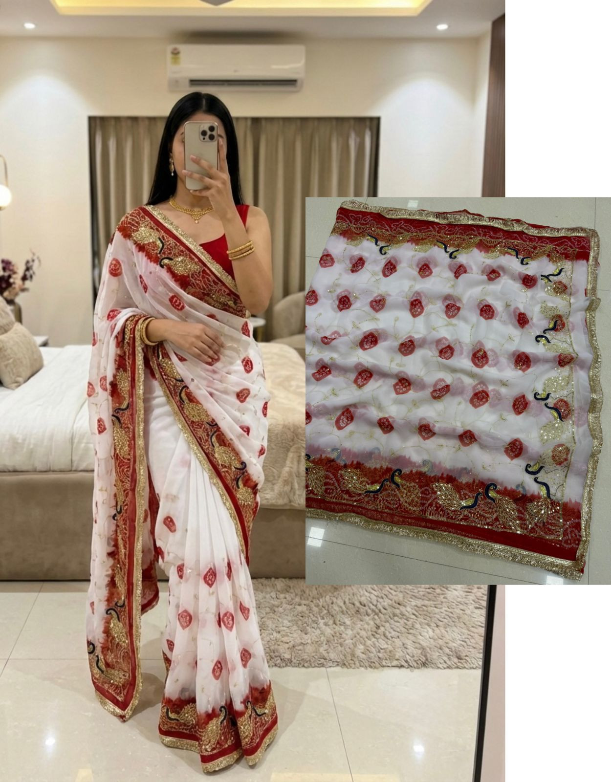 Pecock Designer Royal Georgette Faag Saree With Sequence Work