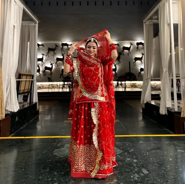 Red Coloured Humrahi With Sequence And Boder Work Rajputi Poshak