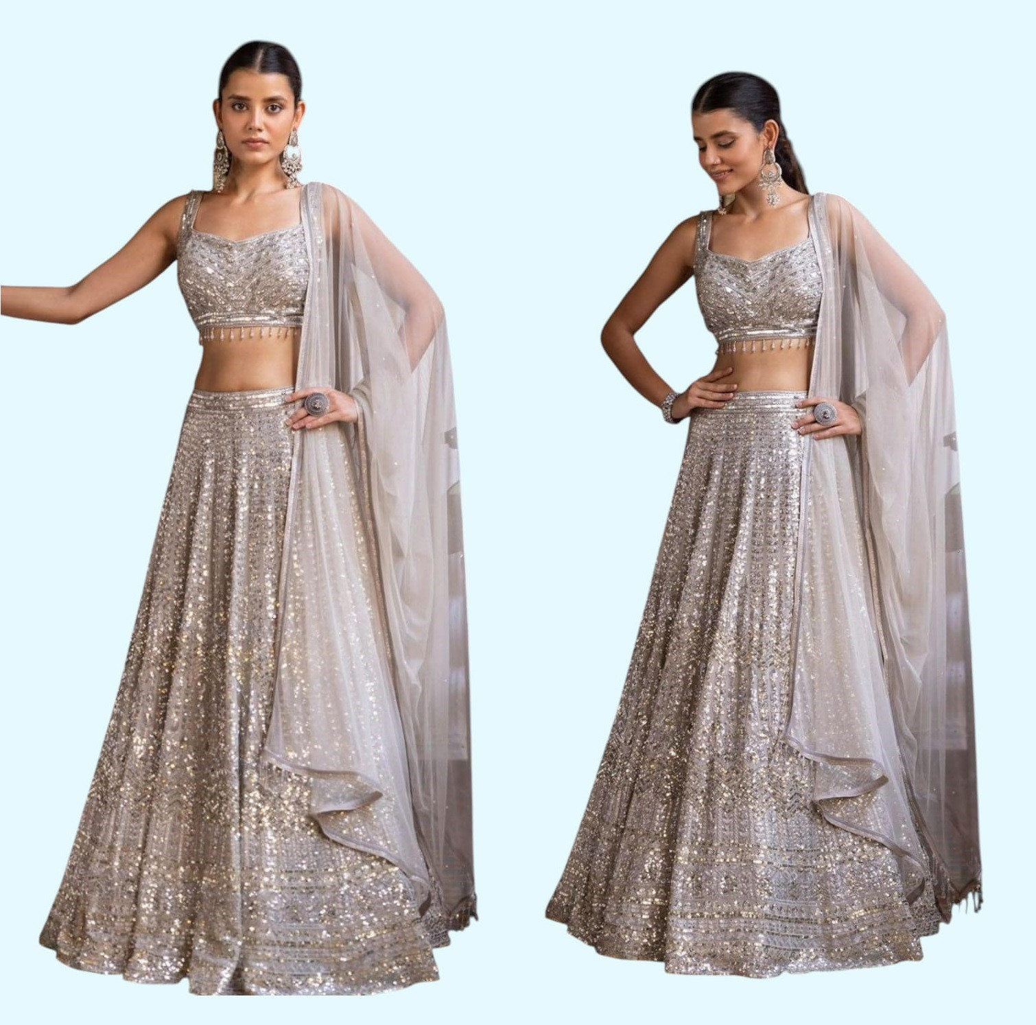 3.5 Meter Flared Premium Faux Georgette Lehenga Set with Embroidery Sequins & Butterfly Net Dupatta
