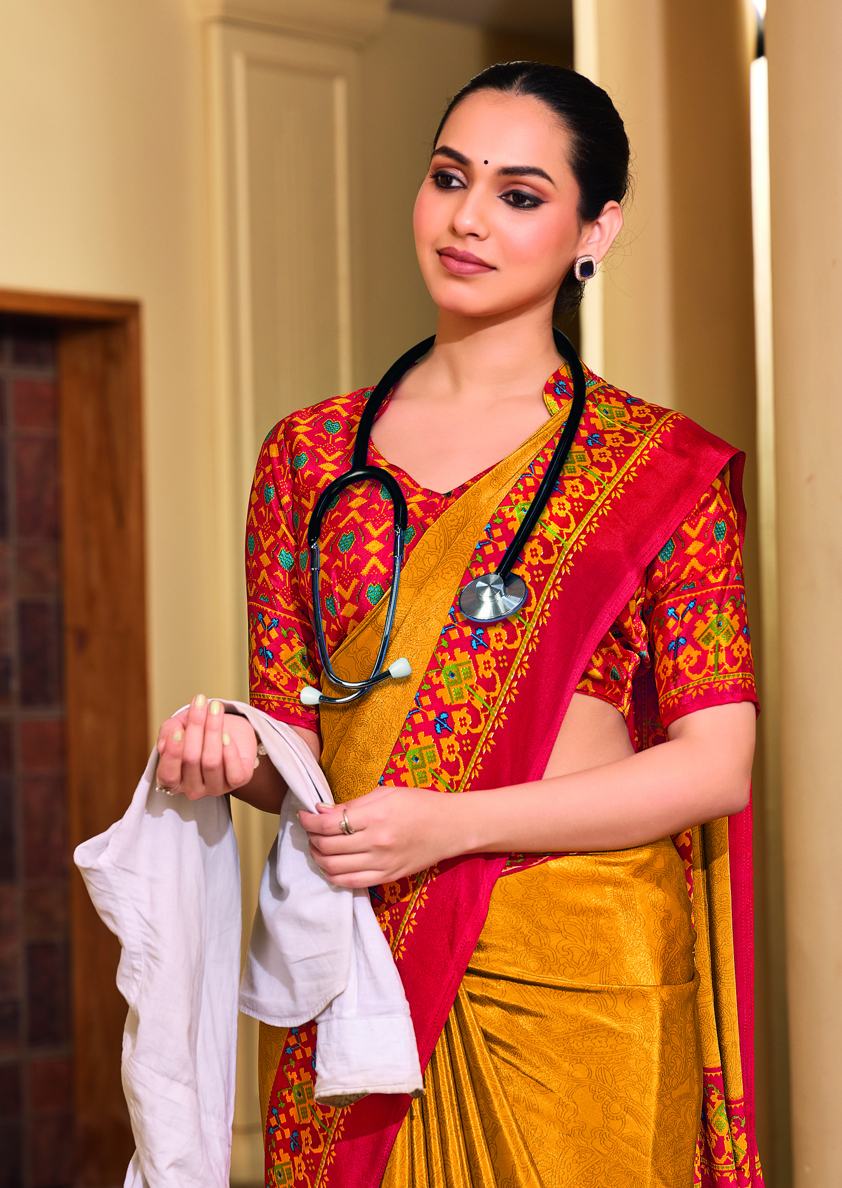 New beautiful Crepe Silk Fabric Uniform Official Wear saree