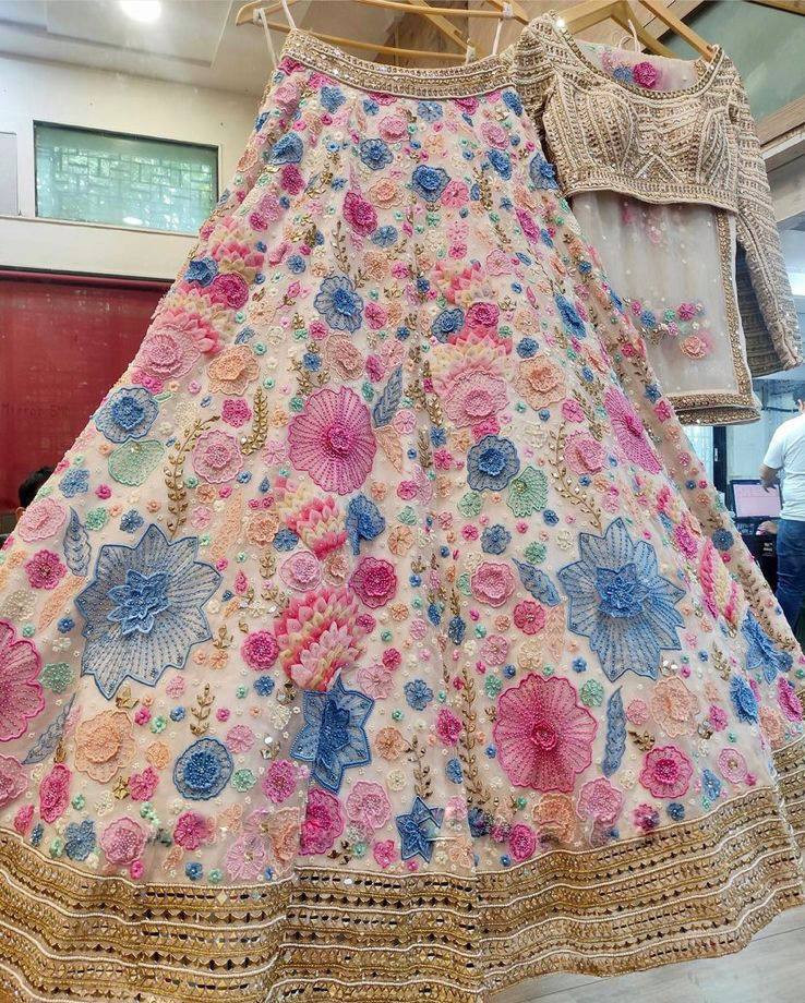 3 Meter Flare Soft Mono Net Sequins Embroidered Lehenga with Cancan & Canvas Patta