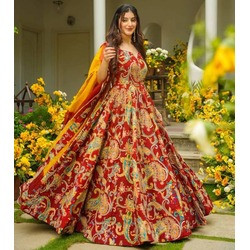 Premium Jimmy Organza Digital Print Anarkali Gown with Dupatta