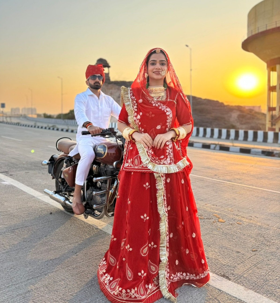 Red Coloured Dark tissue Faabric Rajasthani Poshak
