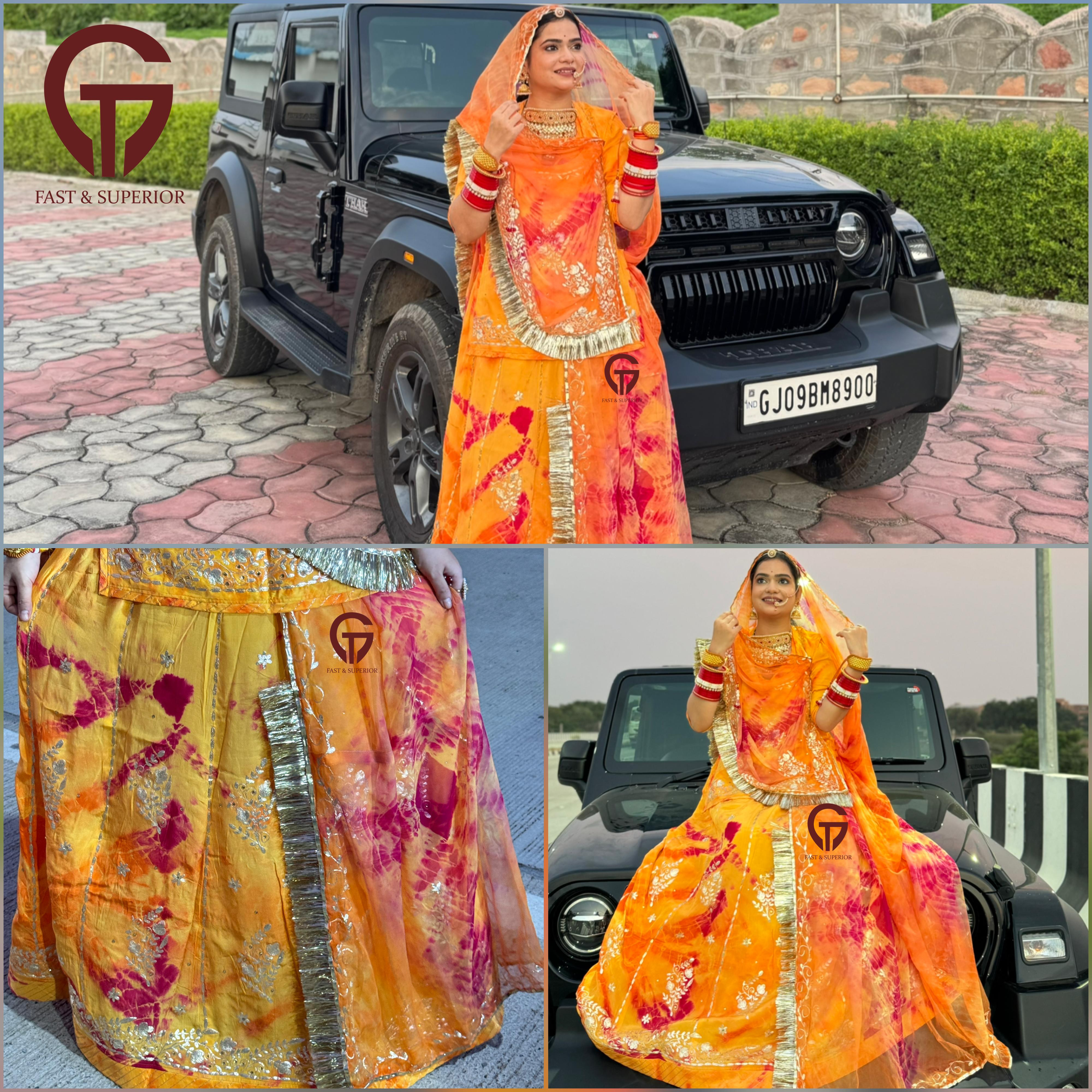 Elegent Partywear Upada Silk Humrahi With Zari Kundan Rajputi Poshak