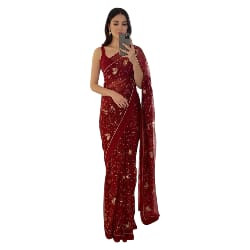 Premium Rajwadi Bhugli Work Georgette Saree – Original Thakurji Fabric
