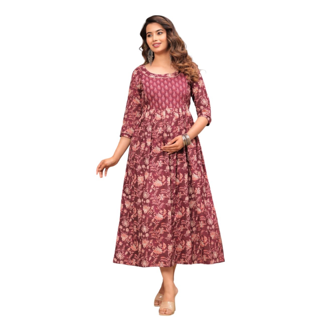 Wine jhumka Printed Maternity Feeding Kurti
