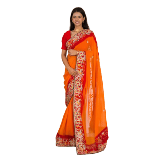 Rajasthani Traditional Pure Georgette Chunari Pila Saree