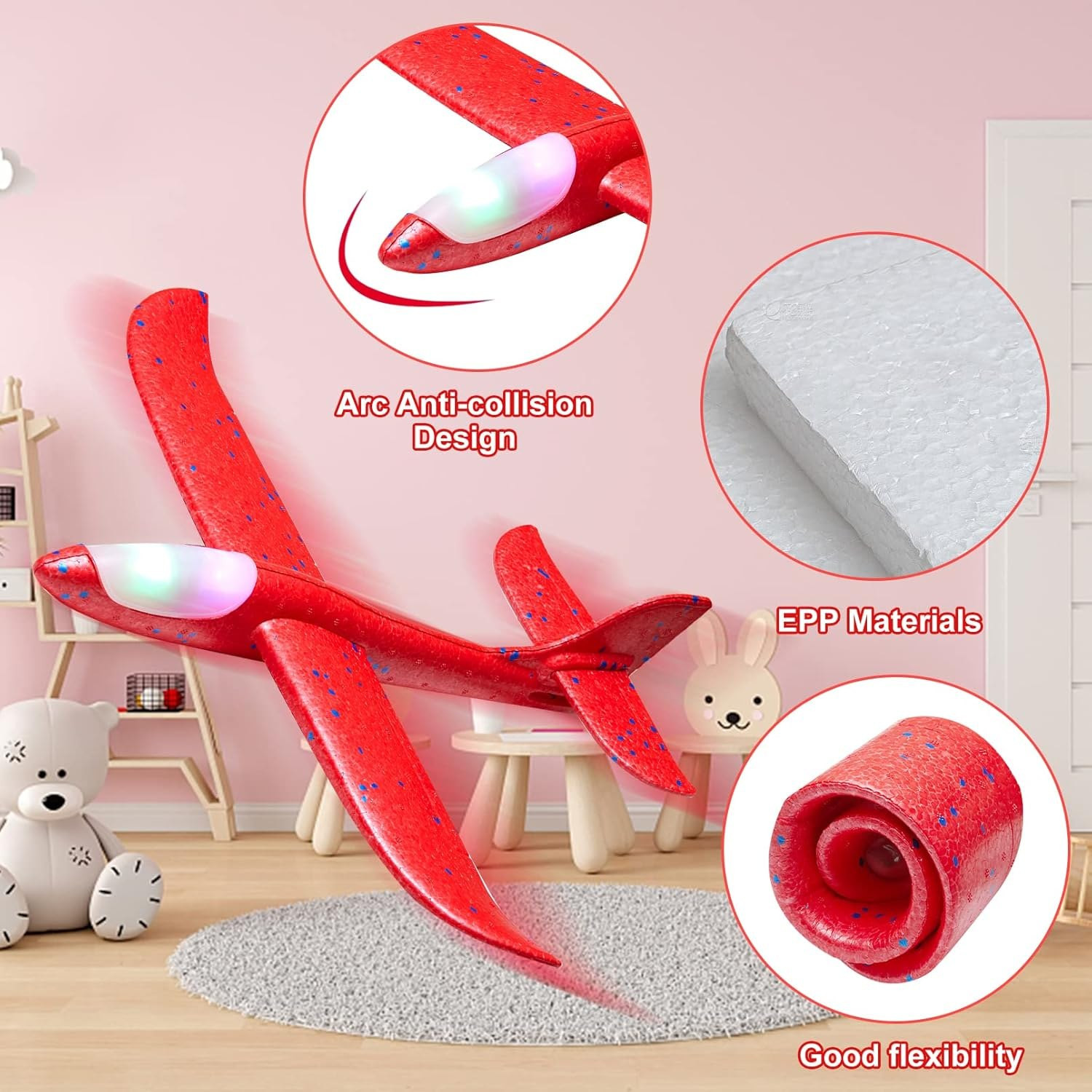 LED Foam Airplane Toy for Kids - Glider Plane with Lights, Outdoor Fun