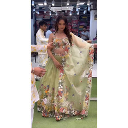 Multi-Thread Embroidered Lehenga with Can-Can & Canvas Layers | Super Organza Silk | Semi-Stitched Glamorous Set