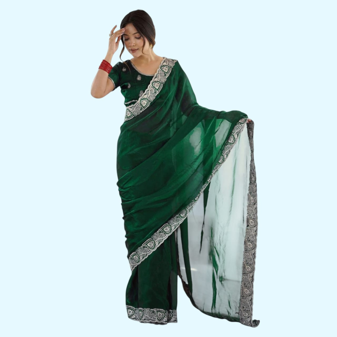Chitra Green Rangoli Party Wear Saree with Embroidered Blouse
