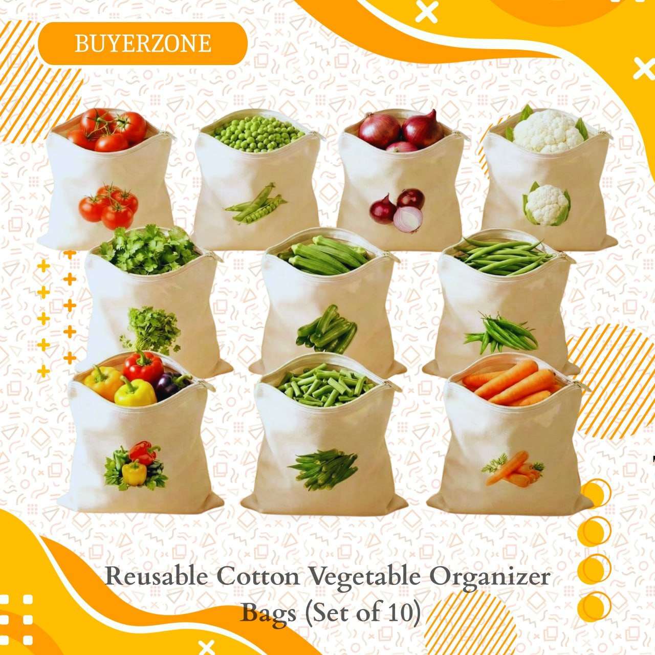 Reusable Cotton Produce Bags (10 Pack) - Eco-Friendly Mesh & Cloth for Veggies & Fruit Storage