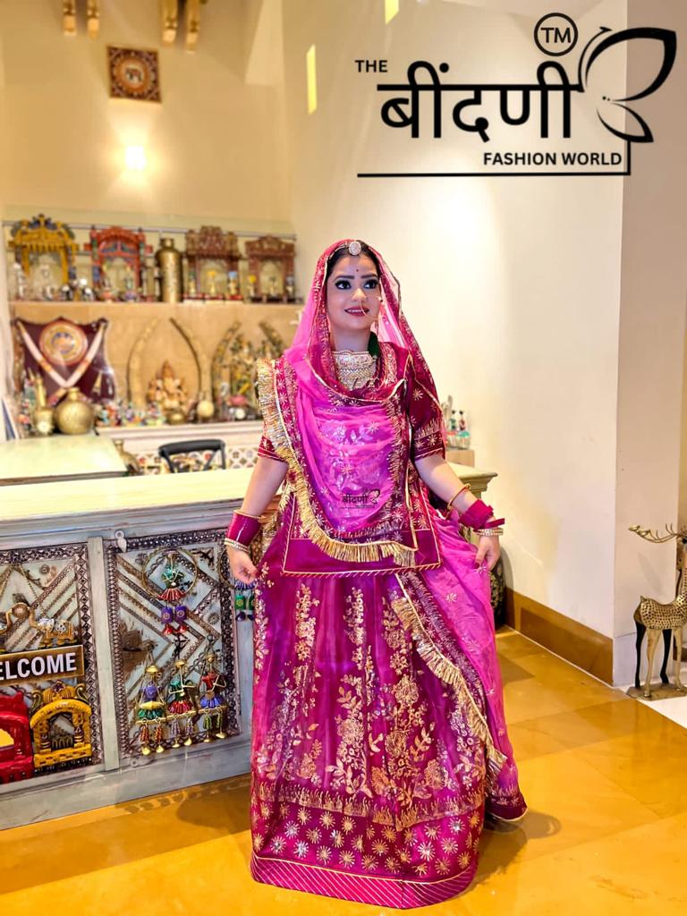 Rajputi Organza Poshak With Jaal Boder Humrahi (Semi Stich)