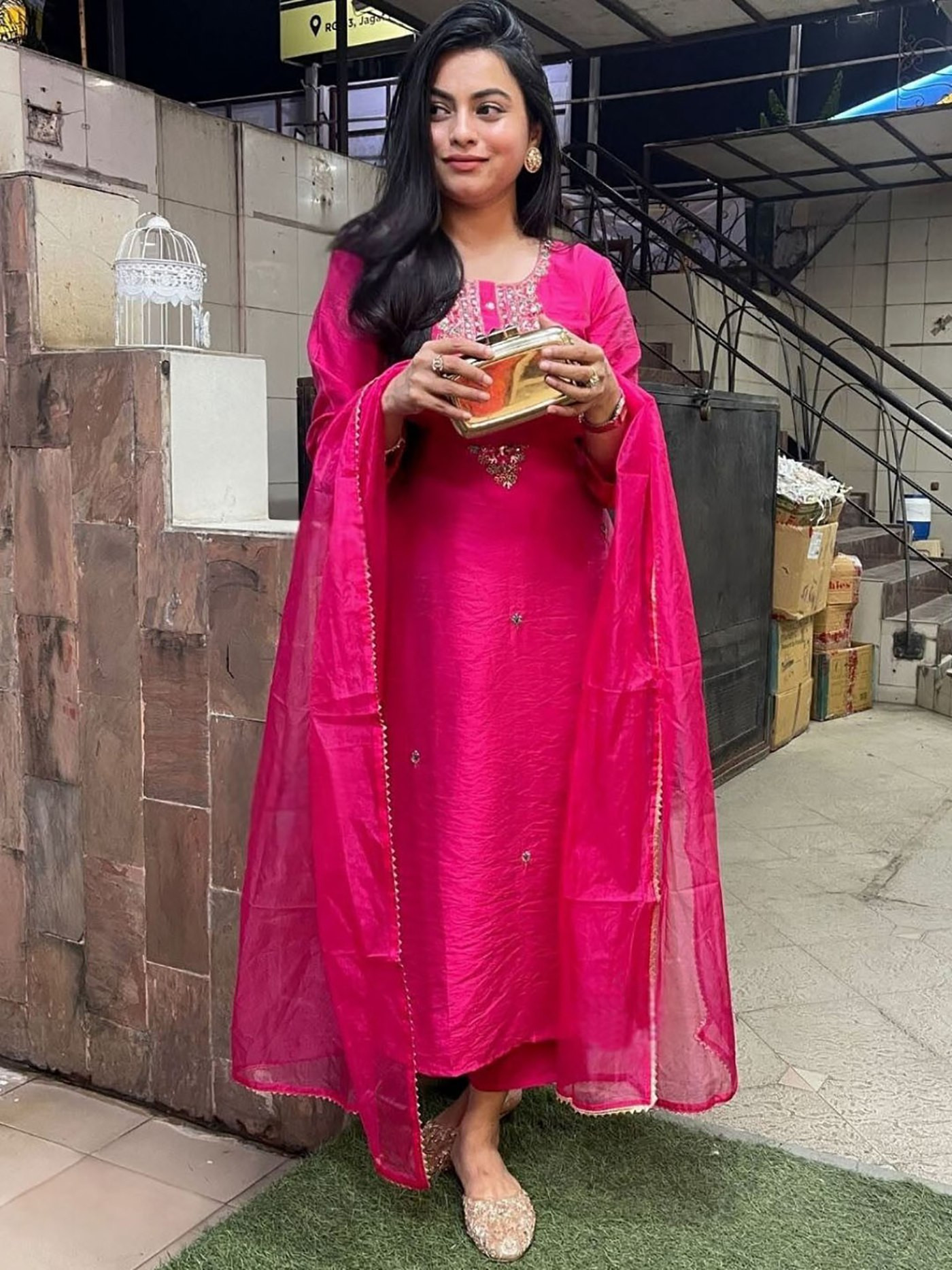 Women’s Embroidered Kurta Pant Dupatta Set | Tesla Fabric | Elegant Pink Outfit