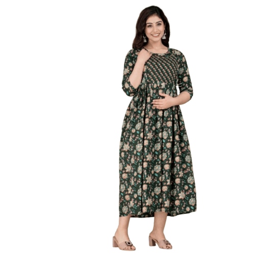 Cotton Printed Anarkali Maternity Feeding Gown
