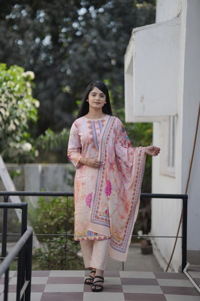 Ivory Pakistani Suit – Digital Prints, Sequin Embroidery & Lace Detailing | 3-Piece Set