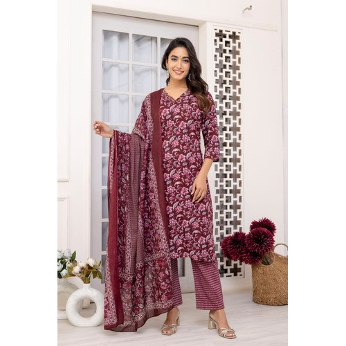 Beautiful floral printed Straight Kurta with pant & duppatta set