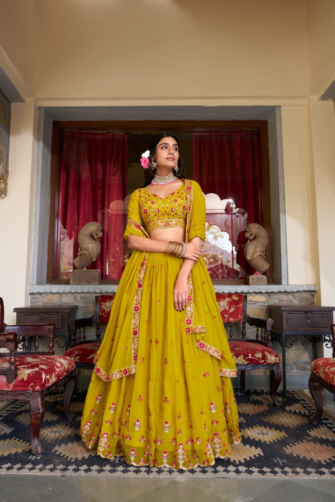 YELLOW GEORGETTE HALDI LEHENGA CHOLI