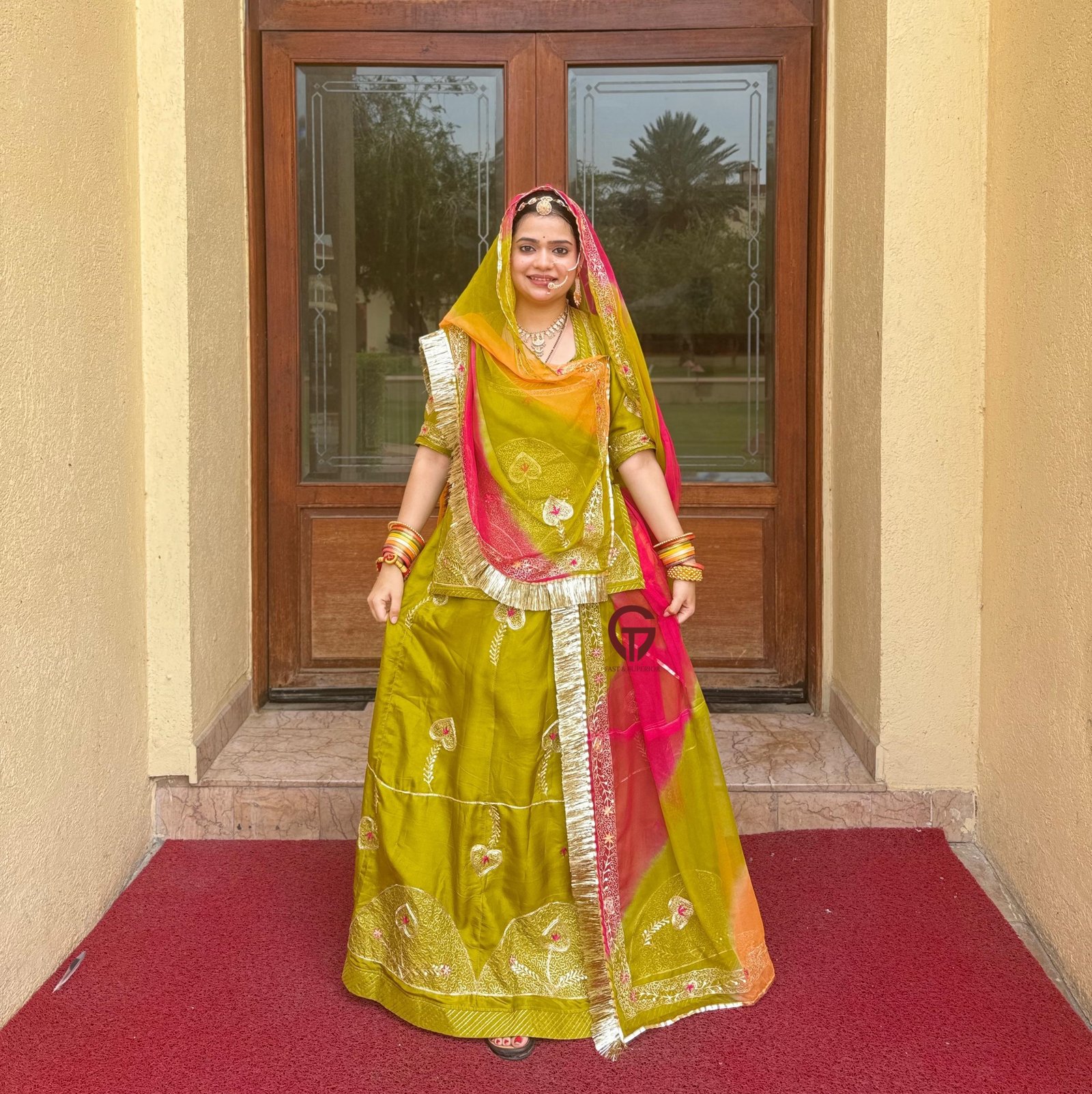 Important Upada Sout With Aree Touch Humrahi In Mehndi With Red Colour Poshak