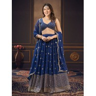 Embroidered Georgette Semi-Stitched Lehenga Choli with Dupatta Set – Zari & Sequins Work