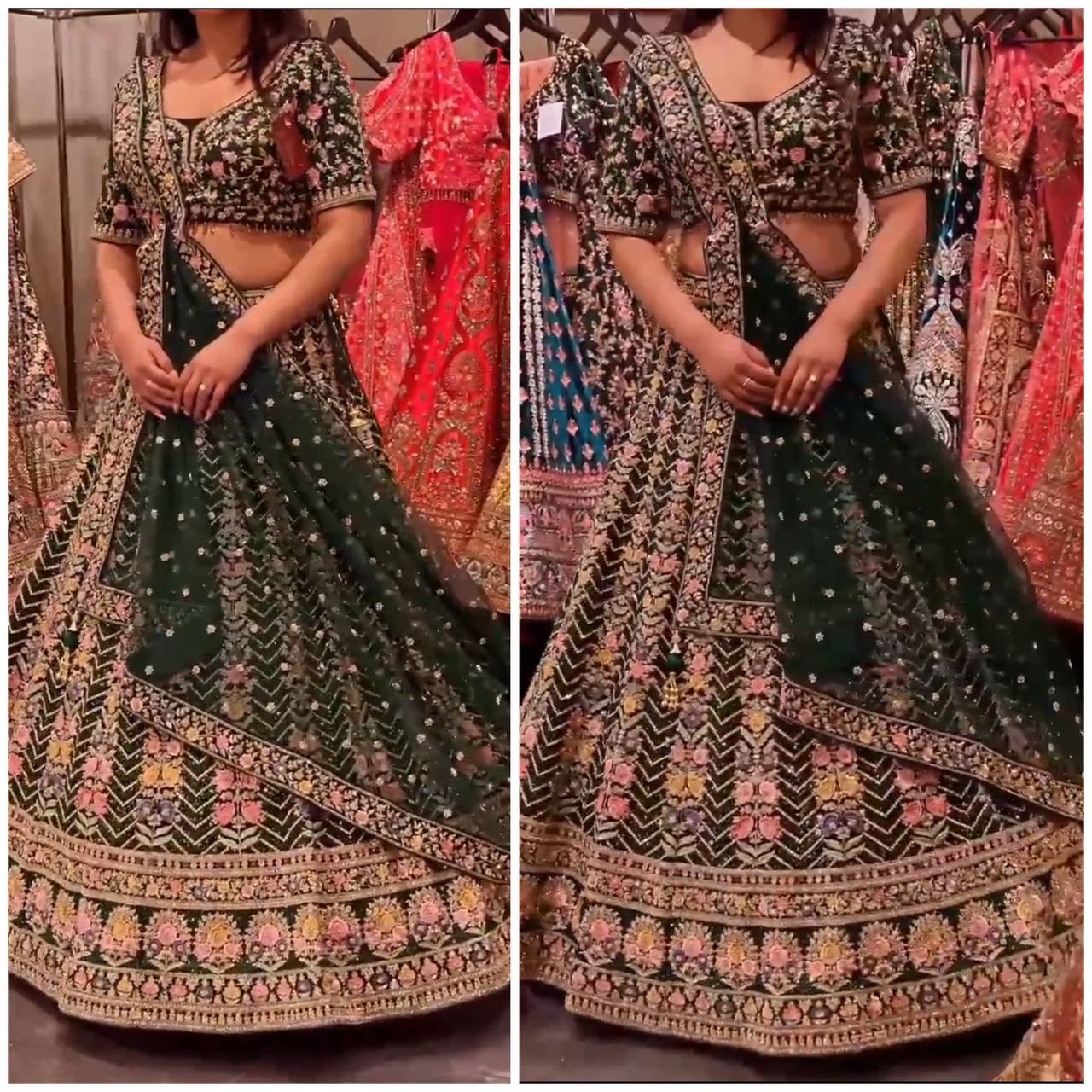 4 Meter Flared Fox Georgette Lehenga Set with Sequin Embroidery, Can-Can & Canvas Layers – Semi-Stitched Bridal & Party Wear Ensemble