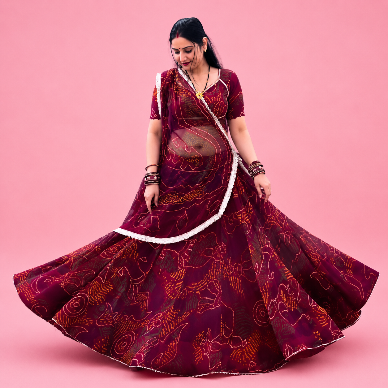 Trendy Shekhawati Bandhej Lehenga Set - Authentic Bandhani Silk Lehenga & Blouse