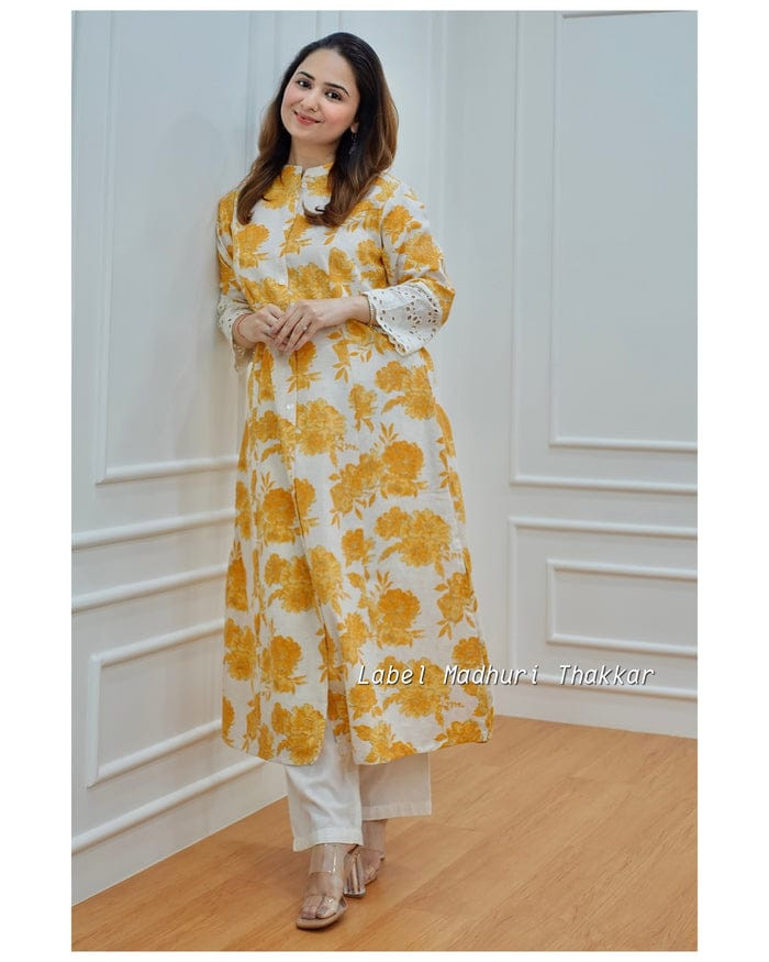 Summer-Ready Floral A-Line Kurtis with Chic Cotton Pants