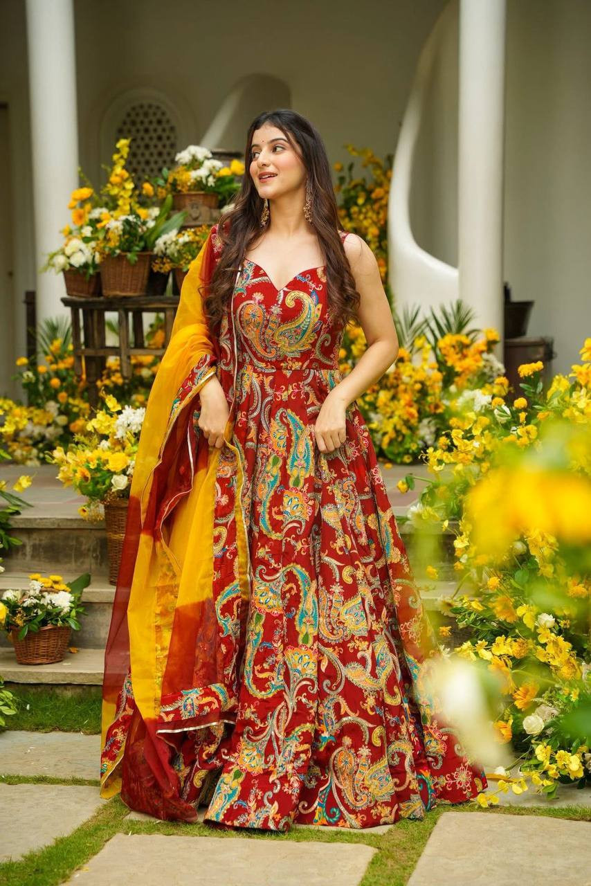 Premium Jimmy Organza Digital Print Anarkali Gown with Dupatta