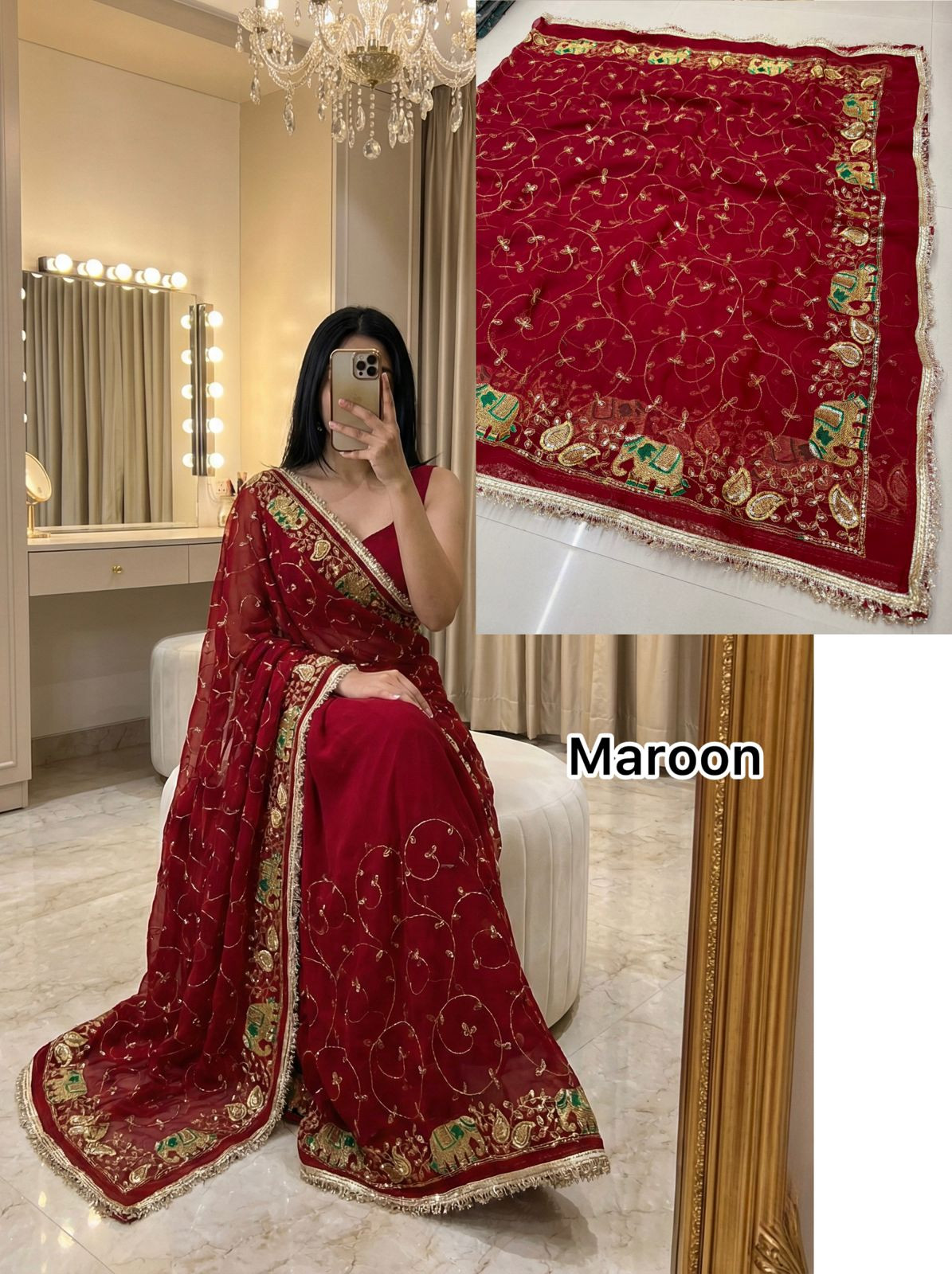 Royal Georgette Darbari Saree with Elephant Sequin Work