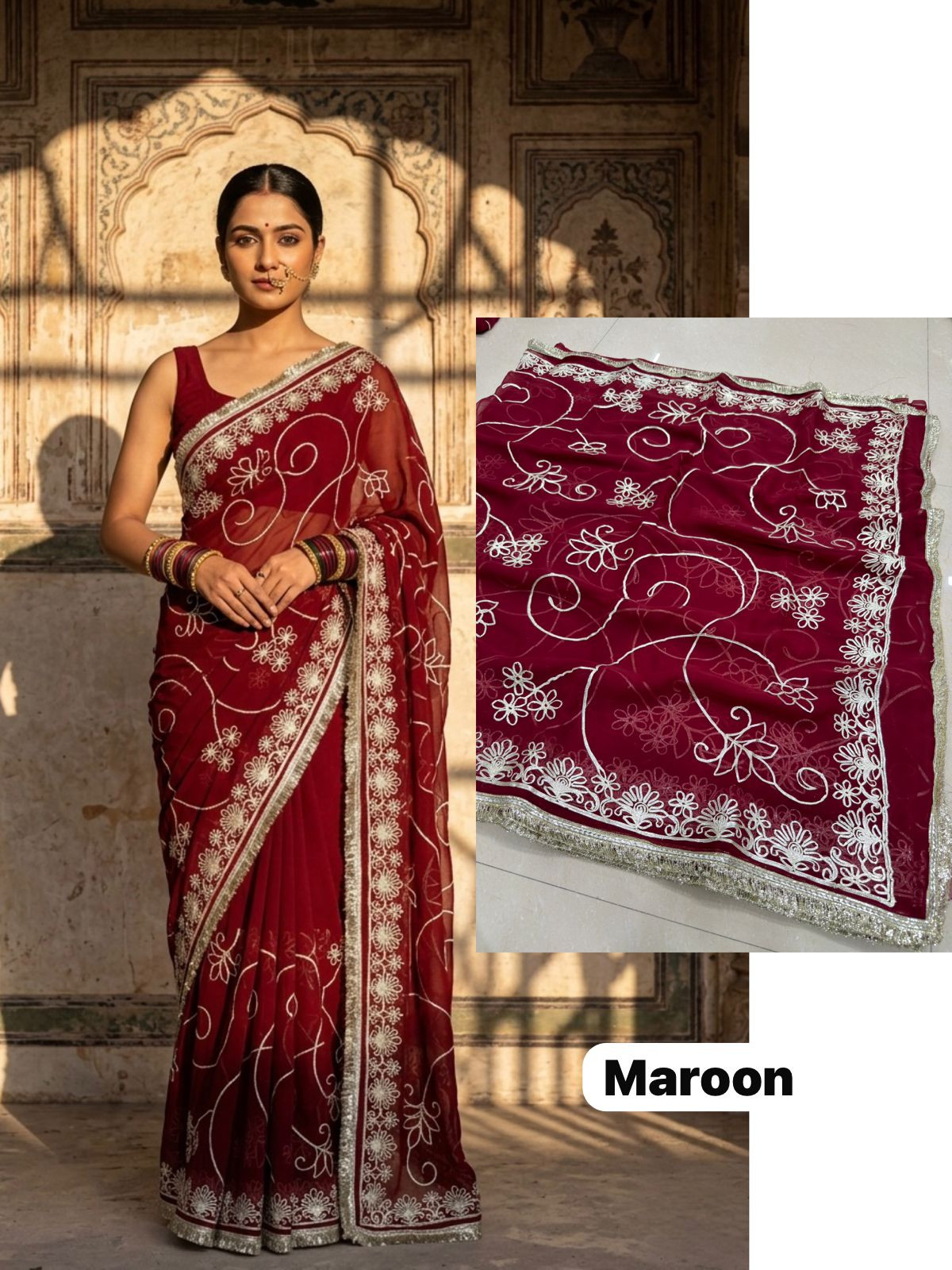 Premium Royal Georgette Darbari Saree - Elegant Indian Silk Blend