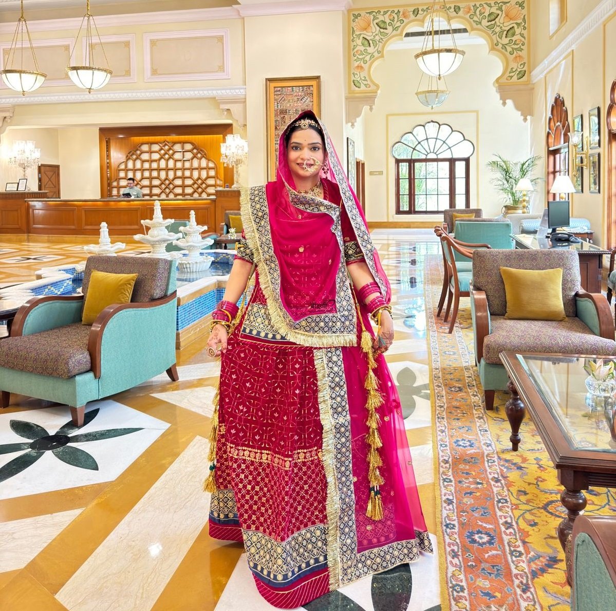 Royal Crimson: Velvet Poshak Adorned with Lace Border(semi stich)