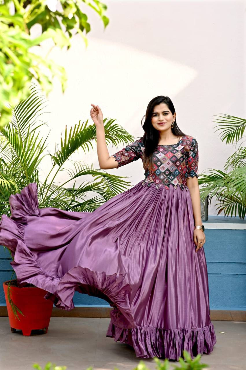 Position print work gown for women