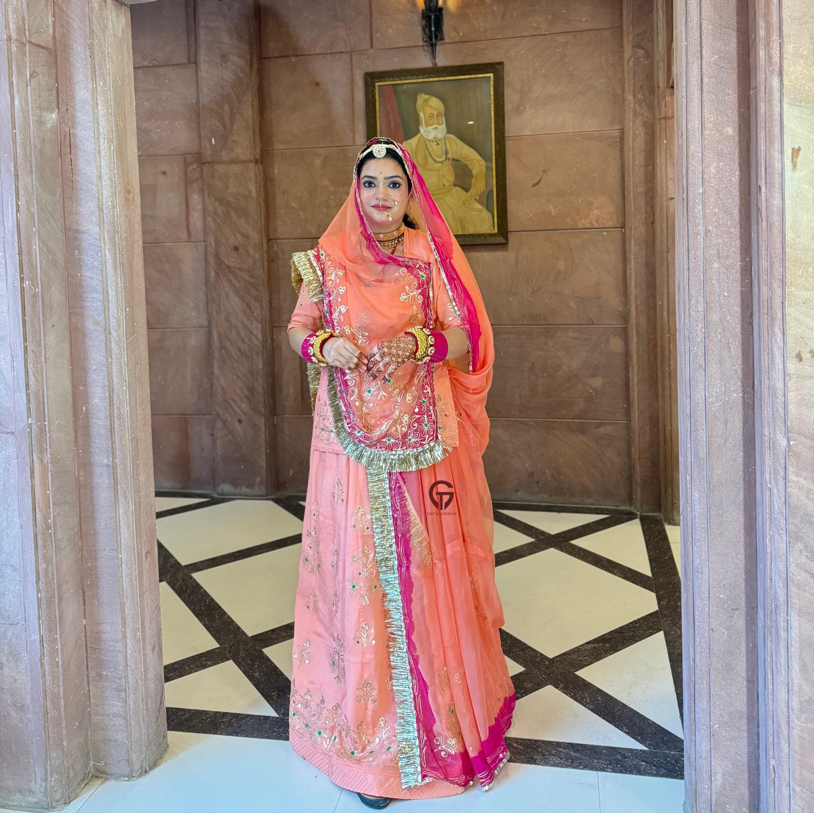 Peachy Perfection:Important Upada Silk Humrahi Rajputi Poshak