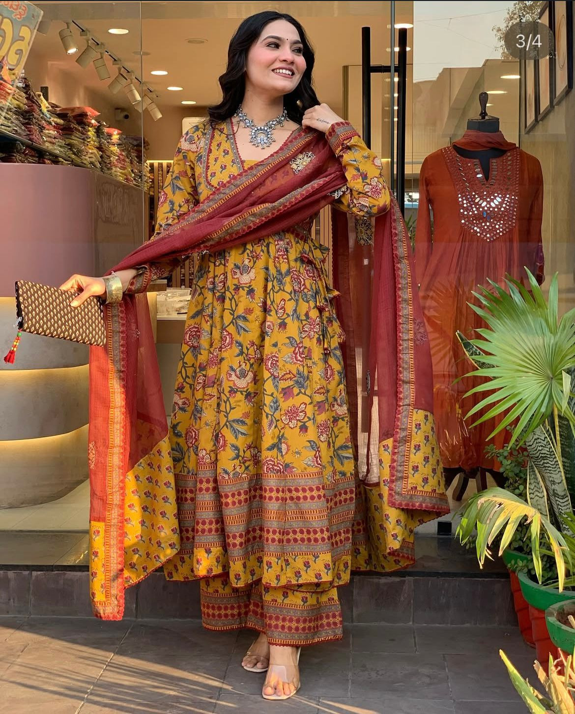 Graceful Cotton Anarkali Kurta Set with Dupatta