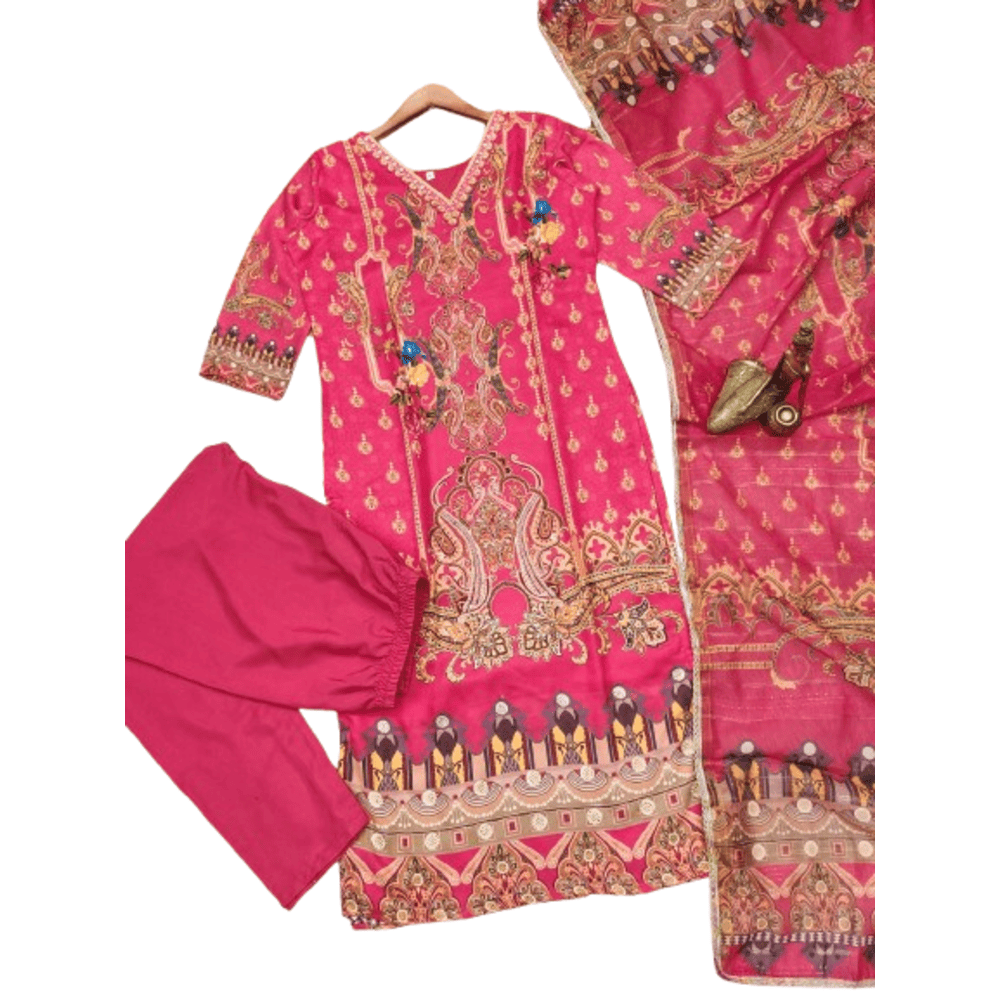 Print with work and duppta set for women