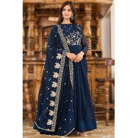 Embroidered Georgette Stitched Anarkali Gown with Dupatta – Cerulean Blue
