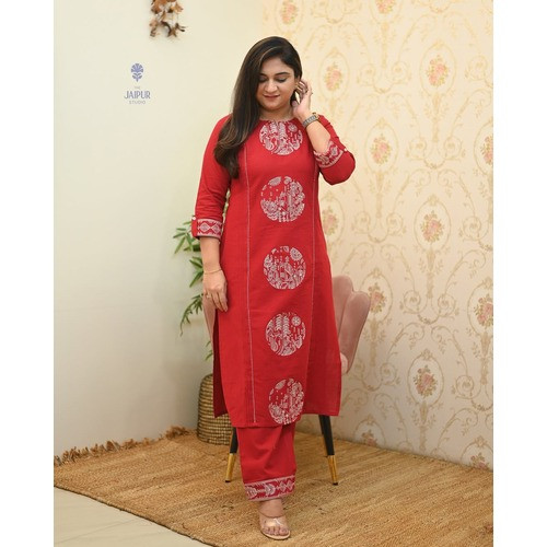 Festive Cotton Kurta  with Tier Pattern  Set for Women