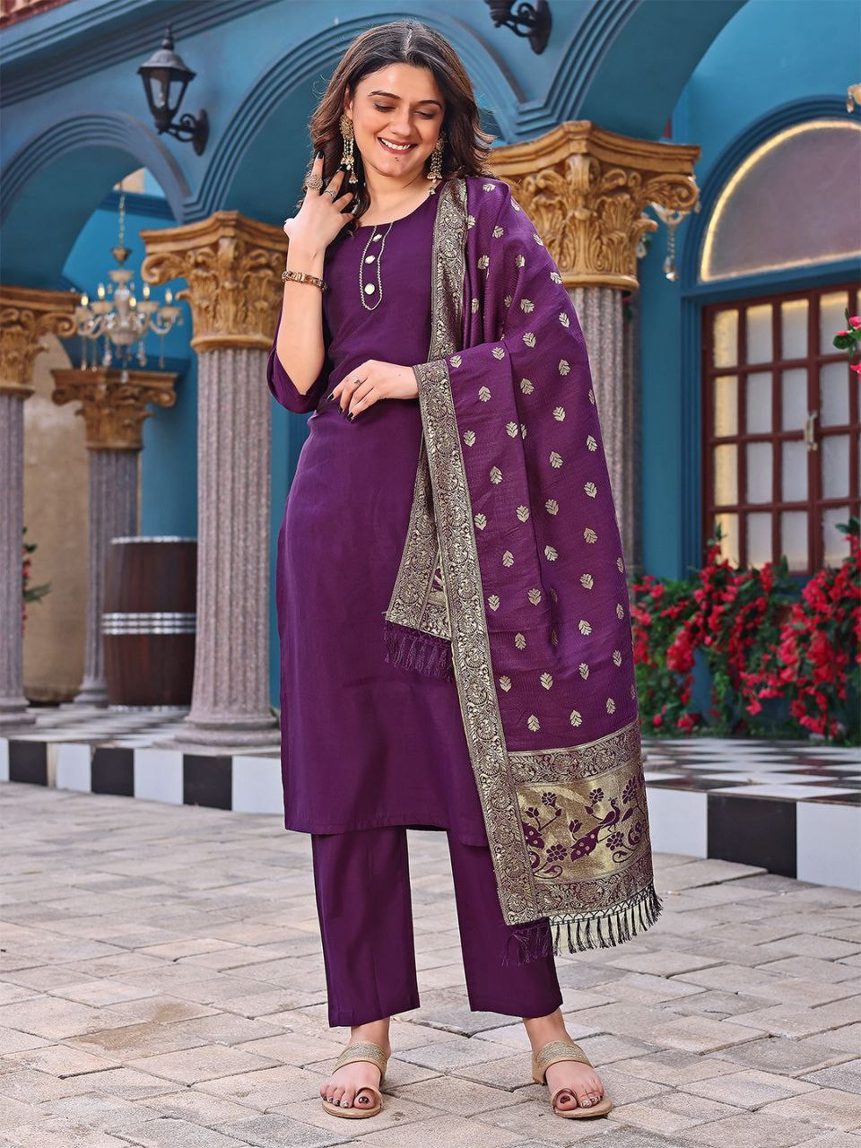 Summer Special Cotton Silk Fiza Kurta Set for Women – Purple Kurta, Pant & Dupatta