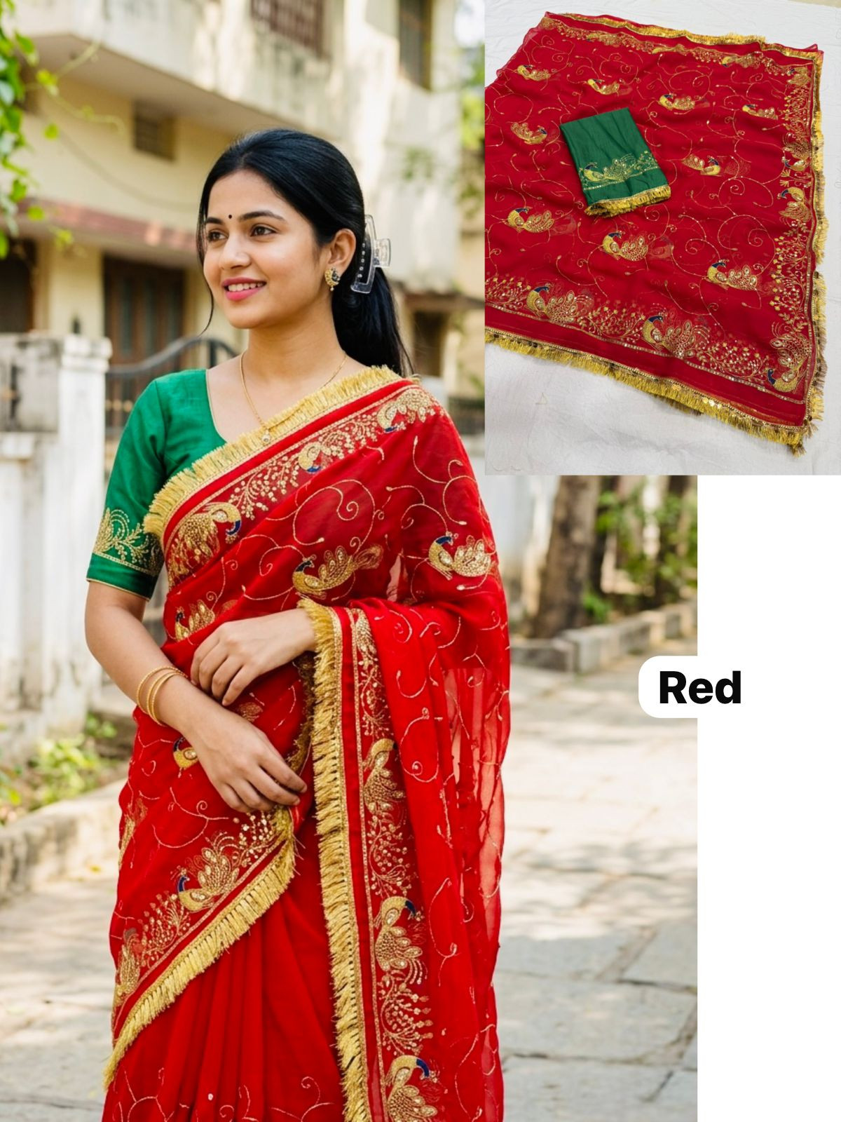 Premium Pecock Royal Georgette Darbari Saree