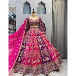 5 Meter Flared Chinon Silk Lehenga with Can-Can & Canvas Layers | Premium Coding Sequins Work