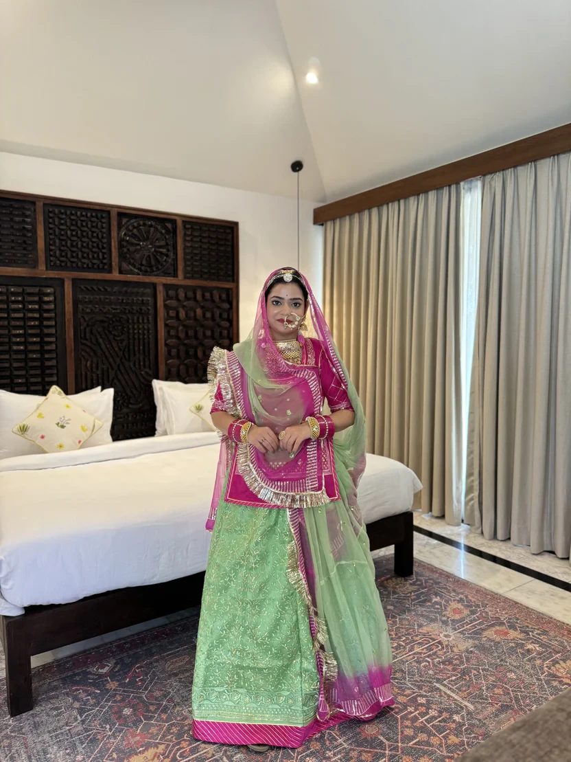 Organza With Striking Contrast Odhna Rajputi Poshak Ethinic Lehanga