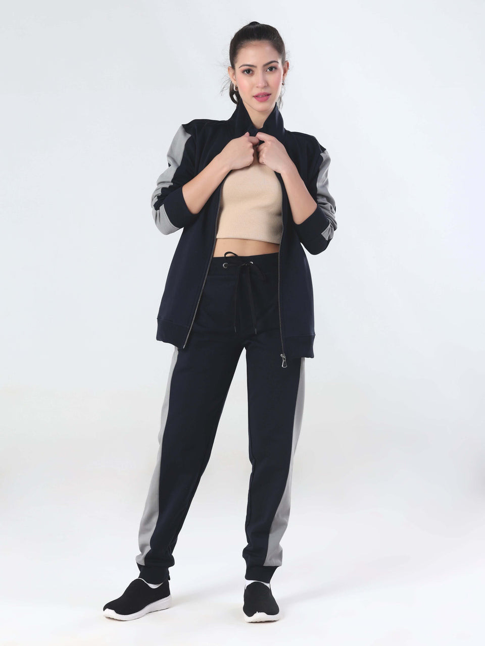 Premium Black Winter Tracksuit Set For Women- Jacket & Track Pant (2-Piece Set)