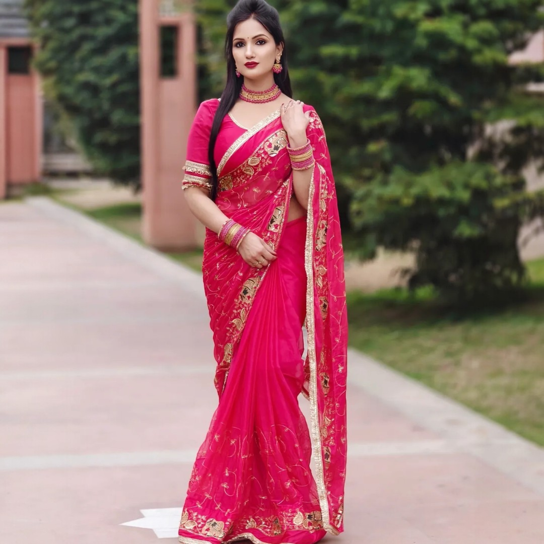 Premium Royal Georgette Darbari Rajputi Saree - Elegant Traditional Indian Wear