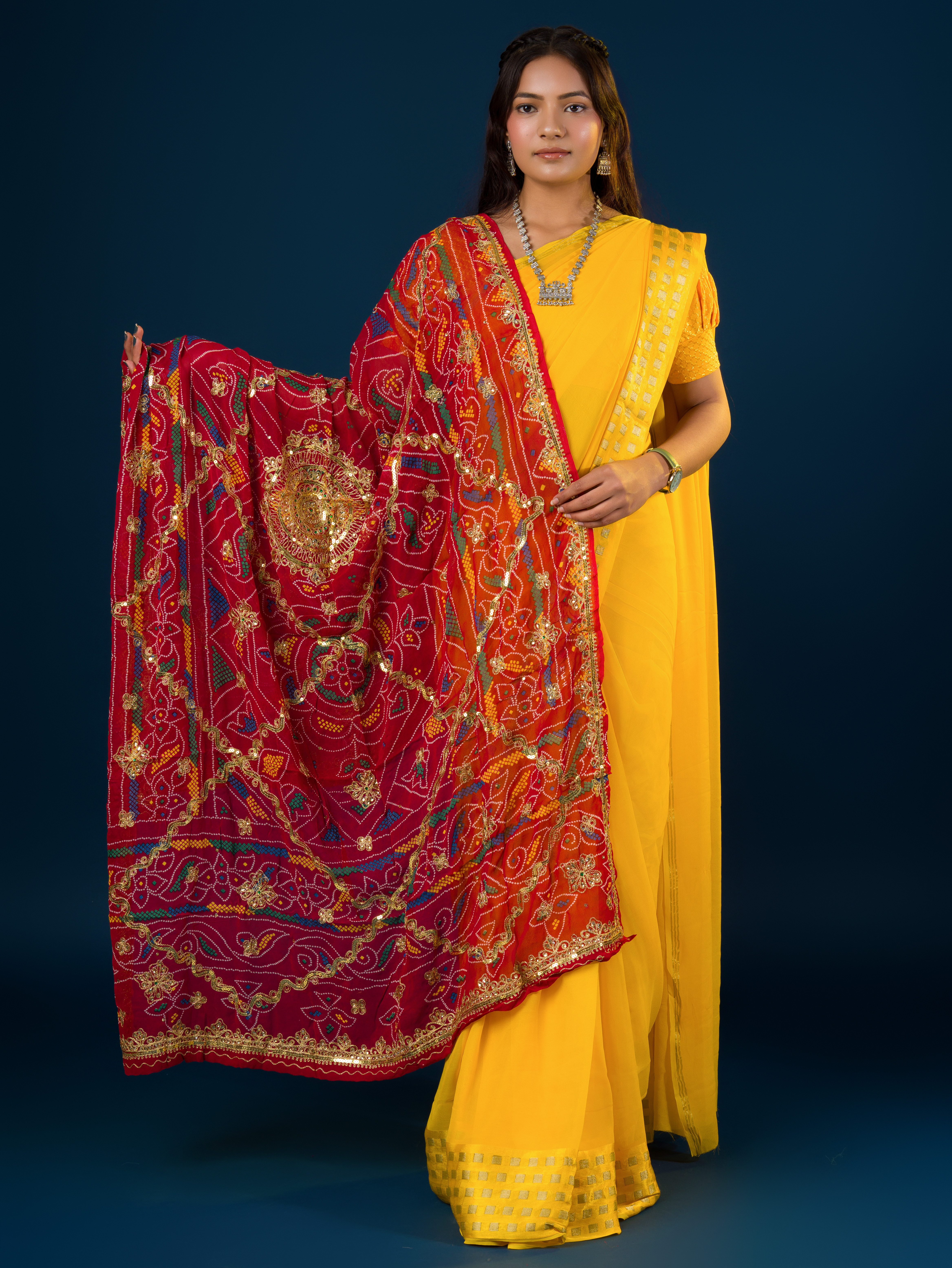 Rajasthani Marwadi Chunri Dupatta Stone Work Handmade Bandhej AJM