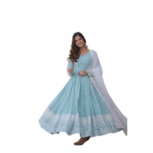 Faux Georgette with Thread & Sequins Embroidery Gown